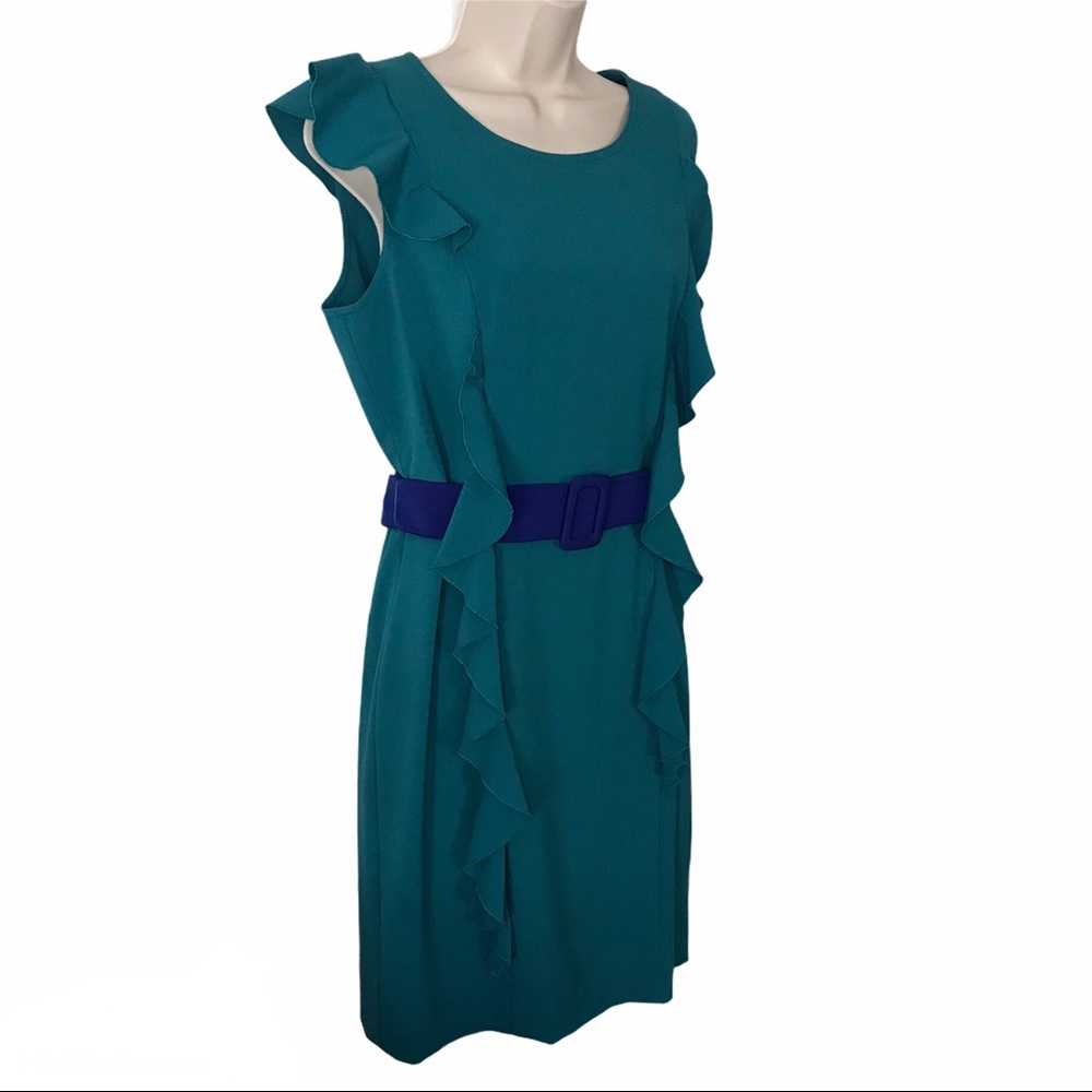 Calvin Klein Teal Midi Dress with Blue Belt